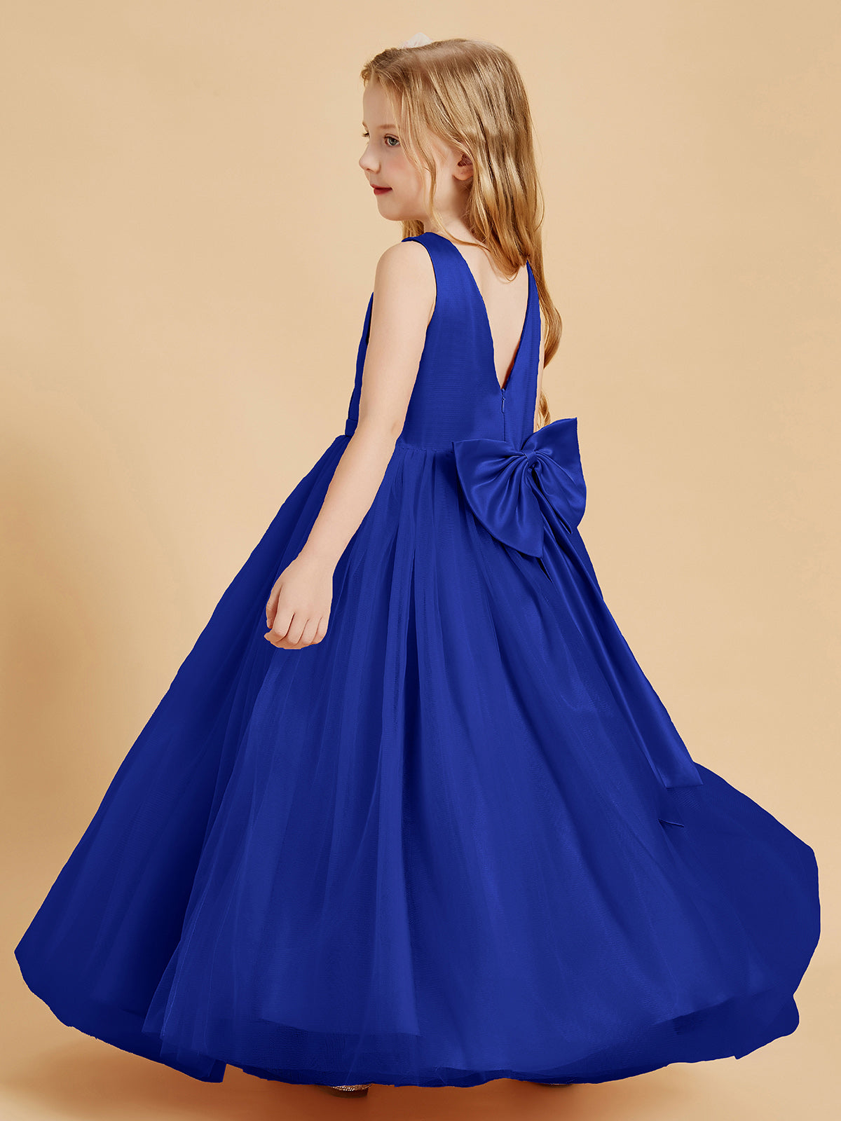 Tulle Junior Bridesmaid Dresses Satin Top Royal Blue
